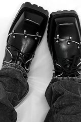 Black Leather Chunky Derby Shoes