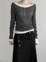 レンヌシースルーボートネック長袖Tシャツ