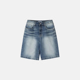 Stone washed bermuda denim pants