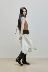 Unbalanced Lace Midi Skirt_Ivory