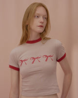 トリプルリボンリンガーTシャツ-BEIGE