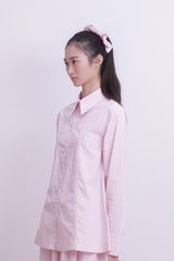 Gingham Check piping hair scrunchie (PINK)