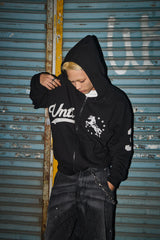UNICORN VARSITY EMBLEM HOOD ZIP UP  BLACK