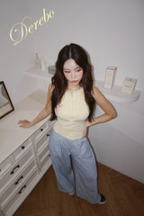 Lemon spandex cap zip-up sleeveless T-shirt
