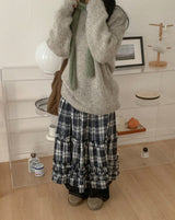 Giet Frill Banding Check Long Skirt