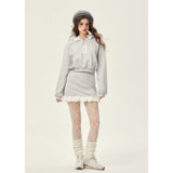 [GirlyFancyClub] Autumn/Winter Outfit 3D Flower Grey Casual Skirt