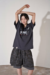 VINTAGE CAMO LAYERED 1/2 PANTS (Charcoal)