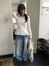 ダロヘンリーネックフリル長袖Tシャツ