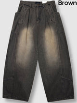 Side pin tuck balloon wide denim