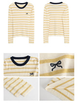 Bow Yellow Stripe Long Sleeve Tee