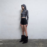 Cowl Neck Cropped Hooded Top [Deep Navy]