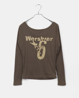 Dua Number Star-printing unbalanced off-shoulder long-sleeve T-shirt