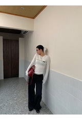 Bow Line Round Long Sleeve Knit T-shirt
