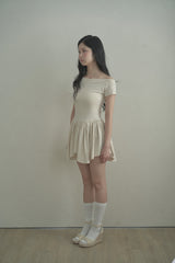 Open shoulder gathering mini dress - skin