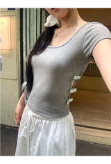 サイドポイントリボンショートスリーブtシャツ