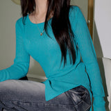 Juren Side Slit Linen Long Sleeve Knitwear
