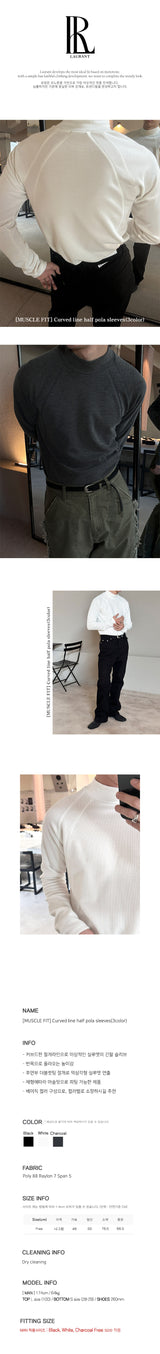 [MUSCLE FIT] Curved line half pola sleeves(3color)