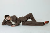 HERRINGBONE WOOL SLACKS PANTS_BROWN