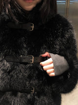 Ago Buckle High Neck Fur Short Jacket