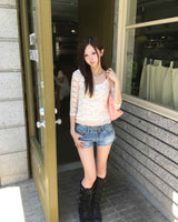 Two button vintage washing shorts