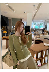 high-neck button bold ribbed loose fit knitwear