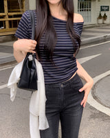 LUK ストライプアンバランシードTシャツ