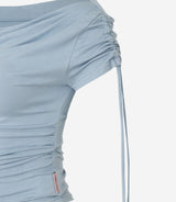 Meow Summer draping shrring Boat neck Top