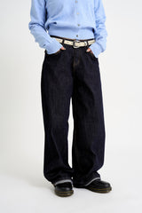 Non-fade slub low denim pants