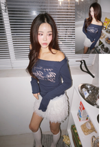 ネイビーレタリングレースロングスリーブTシャツ