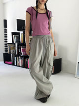 レオンストライプ配色半袖フードTシャツ