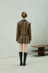 MOLLY LEATHER PLEATS SKIRT PANTS / BROWN
