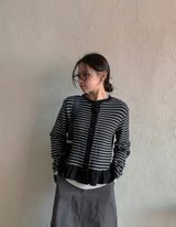 [BAONHAUS] Lorenine Frill Stripe Cardigan