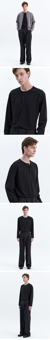 HENLEY NECK LONG SLEEVE T-SHIRT_BLACK