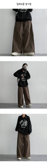 [3 Tier Length] [S-3XL] ウェンドサイドスリットバンデッドワイドパンツ (4 colors) ヘムストリング