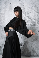 Denim Combination Pleated Skirt