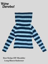 Star Stripe Off-Shoulder Long Sleeve Knitwear