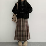 Daren シックバックバンドチェックプリーツロングスカート