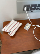 Twin stripe flat pouch - brown , S size