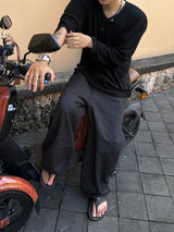 シンプルラインヘンリーネックロングスリーブ3C