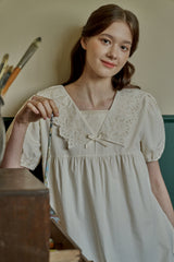 ULLALA PAJAMA Bella Short-sleeve One-piece Cream[24149WOSXN]