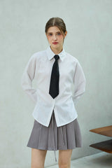 LOWELL SLIM FIT STRIPE SHIRRLING SHIRT / WHITE