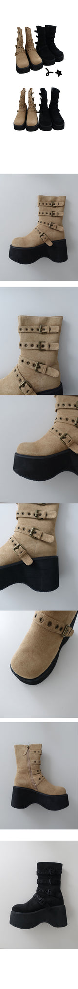BUCKLE PLATFORM HALF BOOTS (BLACK)