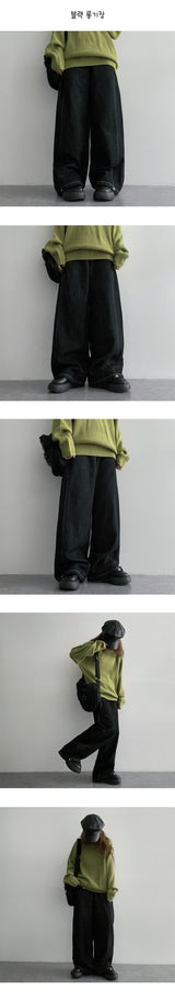 [3-tier length] [S–2XL] デュミンズローリンブインシジョンステッチサイドタックワイドデニムパンツ