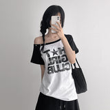 [Kitsch Look💗] Star Rivet Asymmetrical Raglan Short Sleeve (3 colors)