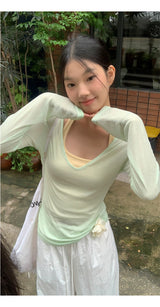 Mint Loose-Fit Layered Sleeveless T-shirt( T + sleeveless set)