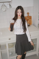 Print Cotton Bow Round Long Sleeve Tee