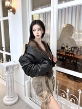 1085. Shearling leather crop mustang jk (2color)