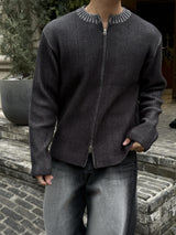 Fog lip zip-up knitwear