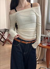 Dot off shoulder long sleeves(3color)