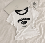 Franker Fluffy Lettering Neck Coloring Cropped Short Sleeve T-shirt (3 colors)